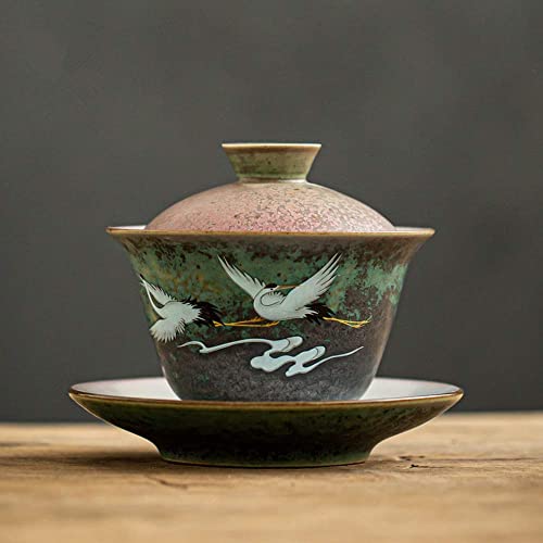 ROJDFCNBW Chinesischer Kung Fu Tee Zeremonie Porzellan Teeka Sancai Ceramic Gaiwan Tea Bowl 140ml Crane Pattern 9.5x11.5cm for Tea Green Tea Black Tea von ROJDFCNBW