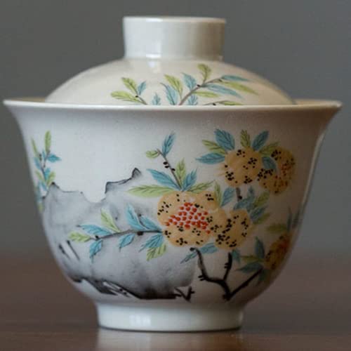 ROJDFCNBW Chinesischer Kung Fu Tee Zeremonie Porzellan Teeka Sancai Gaiwan Tea Set Ceramic Pomegranate Pattern 8.9x9cm 120ml von ROJDFCNBW