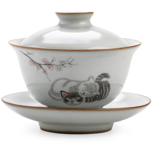 ROJDFCNBW Chinesischer Kung Fu Tee Zeremonie Porzellan Teeka Sancai Ru Kiln Ceramic Gaiwan Tea Set with Cat Pattern Black 11.5x9cm 160ml ROJDFCNBW Chinesischer Kung Fu Tee Zeremonie Porzellan Teeka Sancai Ru Kiln Ceramic Gaiwan Tea Set with Cat Pattern Black 11.5x9cm 160ml von ROJDFCNBW