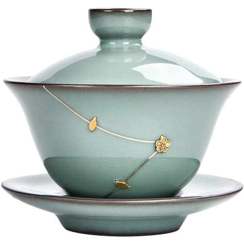 ROJDFCNBW Chinesischer Kung Fu Tee Zeremonie Porzellan Teeka Sancai Tea Bowl and Saucer Set Ceramic 9.5x10cm 110ml von ROJDFCNBW