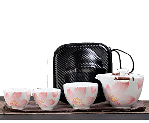 ROJDFCNBW Chinesischer Kung Fu Tee Zeremonie Porzellan Teeka Travel Tea Set Chinese Kung Fu Gaiwan Cup Portable Carp Teapot 3 Teacups Pack of 4 Pink von ROJDFCNBW