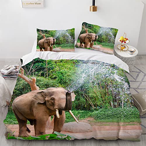 ROLETI Bettwäsche 220x240 cm Elefant 3D Bettwäsche-Sets Atmungsaktiv Renforcé Bettbezug Weich & Aesthetic Flauschige mit Leichtläufigem Reißverschluss für Erwachsene und 2 Kissenbezüge von ROLETI