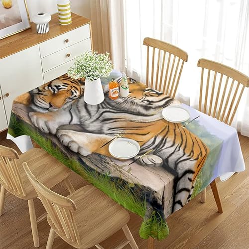 Tischdecke Abwaschbar Gelber Tiger Gartentischdecke Rechteckige Lotuseffekt Fleckschutz Abwaschbar Outdoor-Tischdecken für Halloween Deko Biertisch Tischplatte Tischdecken (132x182 cm) von ROLETI