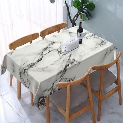 Tischdecke Abwaschbar Weisser Marmor Gartentischdecke Rechteckige Lotuseffekt Fleckschutz Abwaschbar Outdoor-Tischdecken für Halloween Deko Biertisch Tischplatte Tischdecken (132x182 cm) von ROLETI