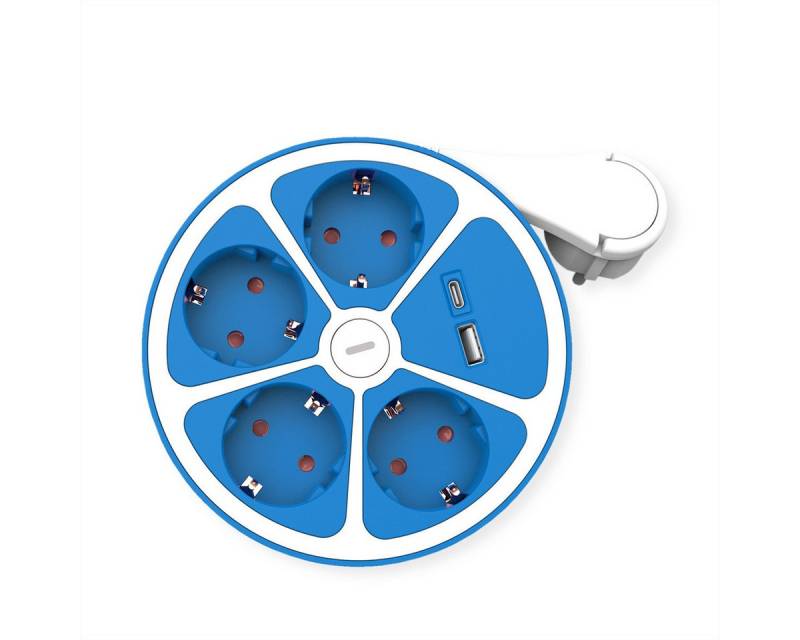 ROLINE 4-fach Steckdosenleiste mit Schalter, rund Steckdosenleiste (Kabellänge 3 m), USB-Charger A+C von ROLINE