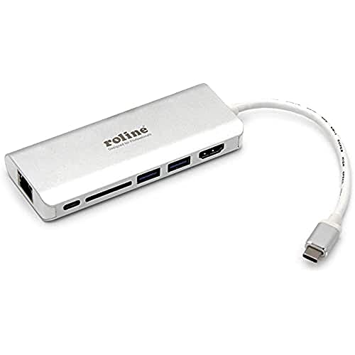 ROLINE Dockingstation USB Typ C, HDMI 4K, USB 3.0 / USB 3.2 Gen 1, SD/MicroSD, Gigabit Ethernet, Silberfarben von ROLINE