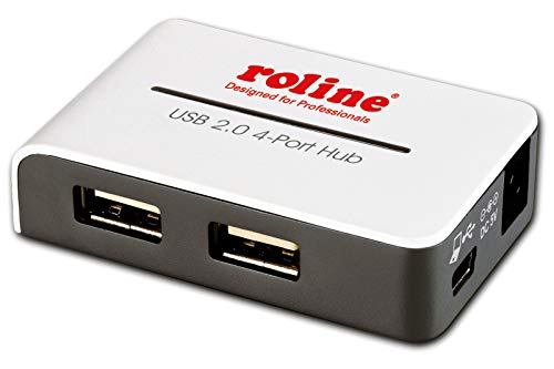 ROLINE USB 2.0 Hub Black and White, 4 Ports, mit Netzteil von ROLINE