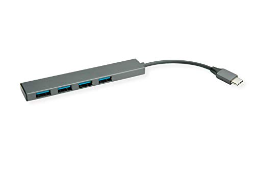 ROLINE USB 3.2 Gen 1 Hub, 4fach, Typ C Anschlusskabel, grau von ROLINE