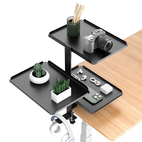 ROLIZOE 3 Stufen Clamp-On Schreibtisch Regalaufsatz mit Verstellbarem Ablagefach und Kopfhörerständer über oder Unter Schreibtisch Aufbewahrung kein Bohren rutschfest Schreibtisch Regal für Heim Büro von ROLIZOE
