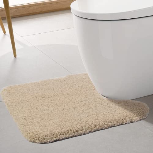 ROLIZOE WC Vorleger mit Ausschnitt Extrem Dicker WC Teppich rutschfest Klovorleger Hochsaugfähige Stand WC-Vorleger Super Weich Toilette Badteppich Mikrofaser 50 x 60cm, Beige von ROLIZOE