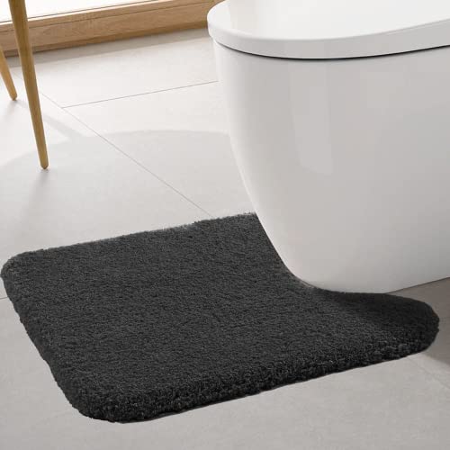 ROLIZOE WC Vorleger mit Ausschnitt Extrem Dicker WC Teppich rutschfest Klovorleger Hochsaugfähige Stand WC-Vorleger Super Weich Toilette Badteppich Mikrofaser 50 x 60cm, Schwarz von ROLIZOE