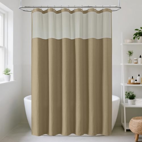 ROLIZOE Waffel-Duschvorhang für das Badezimmer – Inklusive 12 Haken aus Edelstahl, strukturiertes Gewebe, Hotelstil, wasserabweisend, maschinenwaschbar – Khaki, 183 x 183 cm von ROLIZOE