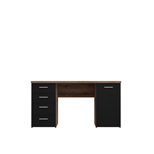 FORTE Net 106 Schreibtisch mit 4 Schubladen und 1 Tür, Holzwerkstoff, Schlammeiche kombiniert mit Schwarzeiche Dekor, 145 x 60 x 76.3 cm von Forte
