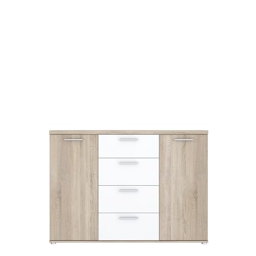 FORTE Winnie Kommode mit 2 Türen und 4 Schubladen, Holzwerkstoff, Sonoma Eiche / Weiß, B x H x T: 129,6 x 93 x 38 cm von Forte