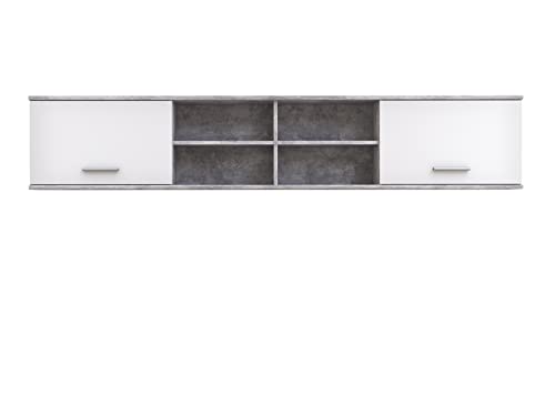 FORTE Lupo Wandregal mit 2 Türen, Holzwerkstoff, Betonoptik Grau mit Weiß , B x H x T: 206,4 x 39,3 x 25,1 cm von Forte