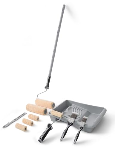 ROLLINGDOG 15-teiliges Farbrolle Set - mit maler teleskopstange Flachpinsel 10,2 cm Farbrolle,Farbrollerabdeckungen,Anschließbare Teleskopstange,Farbwalzenrahmen und Farbrührer von ROLLINGDOG