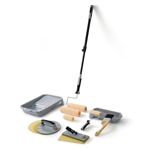 ROLLINGDOG Wandschleif- und Malset - mit Farbwalze Farbwanne Farbpinsel Trockenbau Handschleifer und Verlängerungsstange von ROLLINGDOG