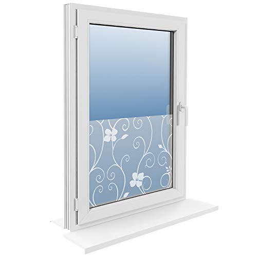 ROLLMAXXX Fensterfolie Statische Sichtschutzfolie Milchglasfolie Glasdekorfolie Selbstklebend (90x100cm, weißer Efeu) von ROLLMAXXX