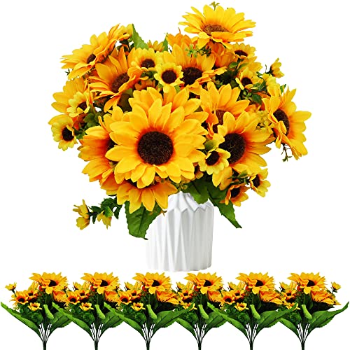 ROLLWAY 4 Bündel Kunstblumen Deko Balkon Künstliche Blumen 52 Sonnenblumen Seidenblumen wie echt Fake Sunflower Pflanzen Herbstblumen Blumendeko für Aesthetic Deko Hochzeit Garten (13 Köpfe/Bündel) von ROLLWAY