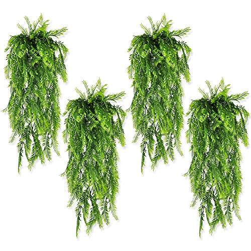 ROLLWAY 8 Stück Künstliche Pflanzen Hängend Hängepflanzen Farne Kunstpflanze Grünpflanzen Wetterfest Balkonpflanzen für Drinnen und Draußen, Hochzeit Garten Outdoor Deko von ROLLWAY