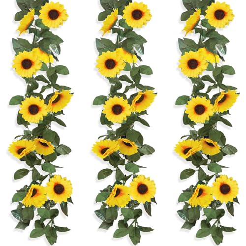 ROLLWAY 3 Stück Künstliche Sonnenblumen Girlande 2,3m Blumengirlande Sonnenblumegirlande Gefälschte Sonnenblumenranke Künstliche Blumen Girlande Seidenblumen Hängend für Zuhause Hochzeit Party Deko von ROLLWAY