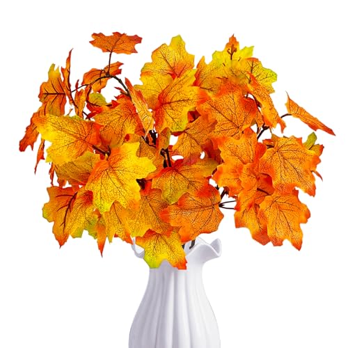 ROLLWAY 6 Bündel Kunstblumen Herbst wie Echt Herbstblätter Künstliche Blumen Herbst Zweige, Herbstblumen Künstlich Herbstzweige Ahornblätter Kunstblätter Herbststrauß Erntedankfest Herbstdeko von ROLLWAY