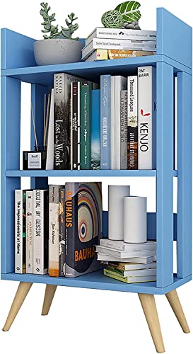 Bücherregal mit 3 Ebenen, Bücherregal aus Massivholz, Heimbücherregal für kleine Räume, bodenstehendes Bücherregal, offenes Aufbewahrungsregal (Rosa 60 x 24 x 87 cm) (Blau 60 x 24 von ROLTIN