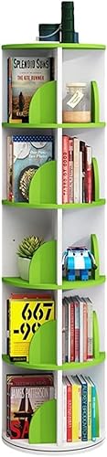 ROLTIN Bücherregal, drehbar, aus Holz, abgerundete Ecken, 360 Grad, bodenstehendes Bücherregal (weiß, 46 x 66 cm) (grün, 46 x 159 cm) von ROLTIN