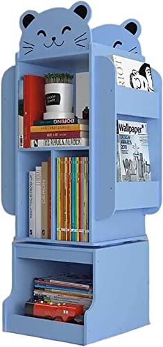 ROLTIN Bücherregal, um 360 ° drehbares Bücherregal, Cartoon-Bücherregal, bodenstehendes Lagerregal, Bücherregal aus Holz für Studenten (Hund A 30 x 35 x 77,5 cm) (Katze Blau B 30 x 40 x 1 von ROLTIN