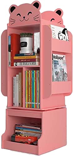 ROLTIN Bücherregal, um 360 ° drehbares Bücherregal, Cartoon-Bücherregal, bodenstehendes Lagerregal, Bücherregal aus Holz für Studenten (Hund A 30 x 35 x 77,5 cm) (Katze Pink B 30 x 40 x 1 von ROLTIN