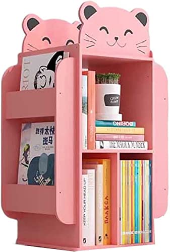 ROLTIN Bücherregal, um 360 ° drehbares Bücherregal, Cartoon-Bücherregal, bodenstehendes Lagerregal, Bücherregal aus Holz für Studenten (Hund a 30 x 35 x 77,5 cm) (Katze rosa a 30 x 35 x 7 von ROLTIN