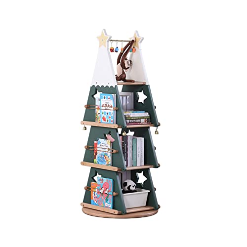 ROLTIN Bücherregal aus massivem Holz, drehbares Bücherregal mit 360-Grad-Anzeige, 5 Ebenen, bodenstehend, weihnachtsbaumförmiges Bücherregal, Spielzeugschrank, Lagerregal für Kinder- und von ROLTIN