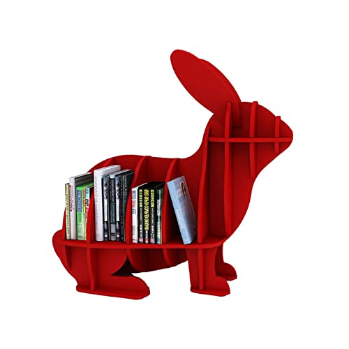 ROLTIN Bücherregal in Tierform, Bücherregal in Kaninchenform, süße Form, bodenstehendes Bücherregal, Lagerregal für Spielzimmer, Kinderzimmerdekor (rot, 53 x 28 x 48 cm) von ROLTIN