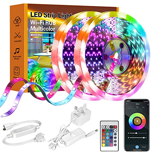 ROMALL LED Strip 10M WIFI LED Streifen App-steuerung, Musik Sync, RGB Farbwechsel, Bluetooth LED Band mit Fernbedienung, Dimmbar Led Lichterkette für Schlafzimmer, Zuhause, Party，indoor von ROMALL