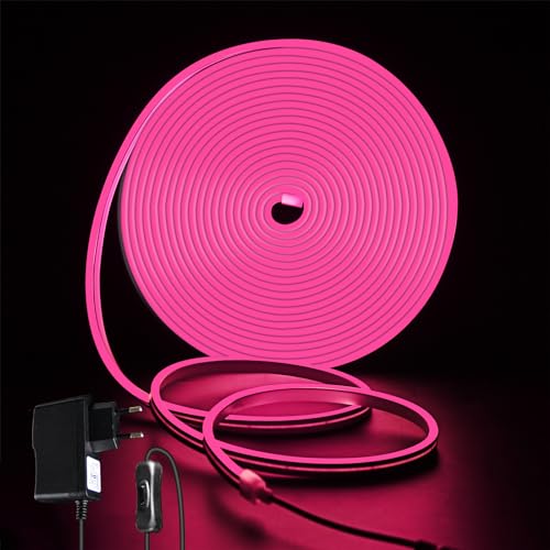 ROMANJOY 10M LED Strip Pink 1200 Leds Neon LED Lichtband DIY-Schneiderei Flexibel LED Streifen mit 24V Netzadapter Dekorativer Lichtstreifen für Spielzimmer Geschäfte Partys Vitrinen Kinderzimmer von ROMANJOY