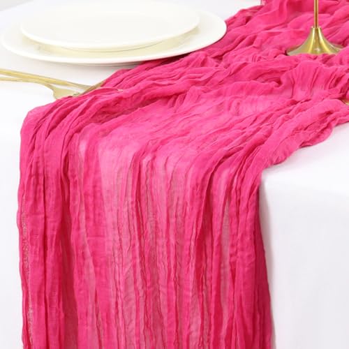 ROMANKAS 2 Stück Seihtuch Tischläufer Rosa 3 m Gaze Tischdecke Käsetuch Stoff Hot Pink Käsetischdecke für Party Boho Rustikale Braut Hochzeit Dekor Seihtuch Gaze Läufer für Tische von ROMANKAS