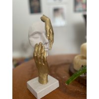 Maske Skulptur Statue, 10 Zoll, Geschenk Zur Hauseinwendung, Kreative Abstrakte Dekoration, Gold Statue Gesicht, Handstatuen, Haus Und Büro von ROMARTSculptures