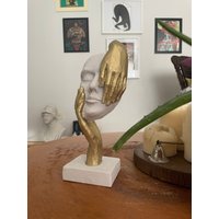 Maske Skulptur Statue, 10 Zoll, Geschenk Zur Hauseinwendung, Kreative Abstrakte Dekoration, Gold Statue Gesicht, Handstatuen, Haus Und Büro von ROMARTSculptures