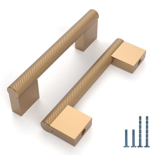 ROMATEE Gerändelte Griffe für Küchenschränke, Schubladen, Möbel, Schrankgriffe, Schubladengriffe, Handgriffe, Champagnerfarben, 96 mm, 10 Stück von ROMATEE
