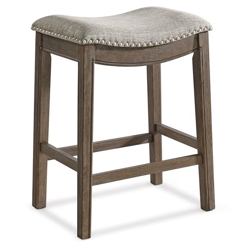 ROME + OAK Parker Barhocker für Theken, rückenfrei, Küchen-Barhocker, Walnuss-Finish mit grauem Stoff, Polsterkissen, Sitzfläche von ROME + OAK