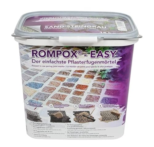 ROMPOX - EASY 1K Pflasterfugenmörtel 15 kg - Sand-Steingrau 1-komponentig für leichte Belastung - Grundlage für eine feste und saubere Pflasterfuge ROMPOX - EASY 1K Pflasterfugenmörtel 15 kg - Sand-Steingrau 1-komponentig für leichte Belastung - Grundlage für eine feste und saubere Pflasterfuge von Rompox