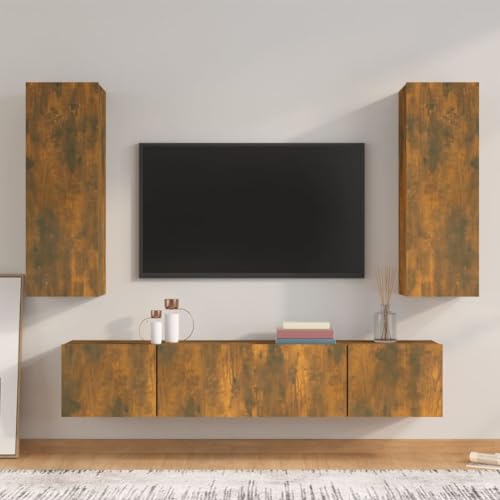 4-TLG. TV-Schrank-Set Räuchereiche Holzwerkstoff Fernsehschrank Couchtisch wohnzimmerschrank tv kommode von ROMHZKS