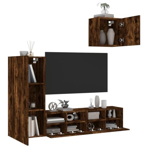 4-TLG. Wohnwand Räuchereiche Holzwerkstoff Fernsehtisch kommode tv Regal Sideboard Wohnzimmer von ROMHZKS