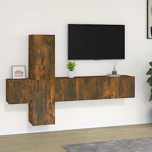 5-TLG. TV-Schrank-Set Räuchereiche Holzwerkstoff Sideboard tv Konsolentisch mit Schubladen Fernseher kommode tv Board 5-TLG. TV-Schrank-Set Räuchereiche Holzwerkstoff Sideboard tv Konsolentisch mit Schubladen Fernseher kommode tv Board von ROMHZKS