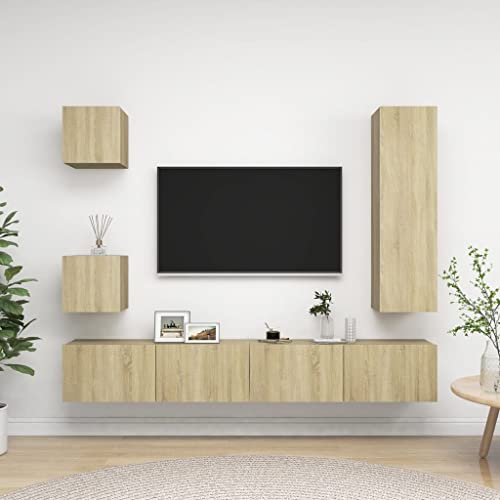 5-TLG. TV-Schrank-Set Sonoma-Eiche Holzwerkstoff tv kommode Sideboard Wohnzimmer Sideboard hängend Konsolentisch mit Schubladen 5-TLG. TV-Schrank-Set Sonoma-Eiche Holzwerkstoff tv kommode Sideboard Wohnzimmer Sideboard hängend Konsolentisch mit Schubladen von ROMHZKS