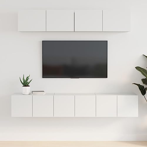 5-TLG. TV-Schrank-Set Weiß Holzwerkstoff Fernsehtisch tv Board Konsolentisch mit Schubladen kommode von ROMHZKS