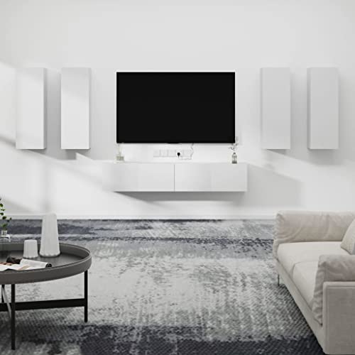 6-TLG. TV-Schrank-Set Weiß Holzwerkstoff tv unterschrank lowboard Fernseher kommode tv kommode von ROMHZKS