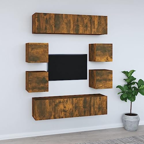 8-TLG. TV-Schrank-Set Räuchereiche Holzwerkstoff tv kommode Konsolentisch mit Schubladen Couchtisch tv unterschrank von ROMHZKS
