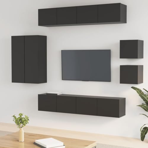 8-TLG. TV-Schrank-Set Schwarz Holzwerkstoff hängeschrank kommode Sideboard tv lowboard von ROMHZKS