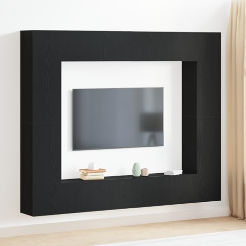 8-teiliges TV-Unit-Set in Schwarz-Eiche Sideboard tv kommode hängeschrank Fernseher Tisch von ROMHZKS